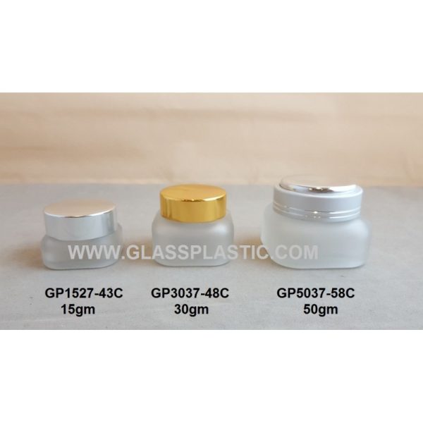 Cosmetic Square Glass  Jar - 15gm, 30gm, 50gm