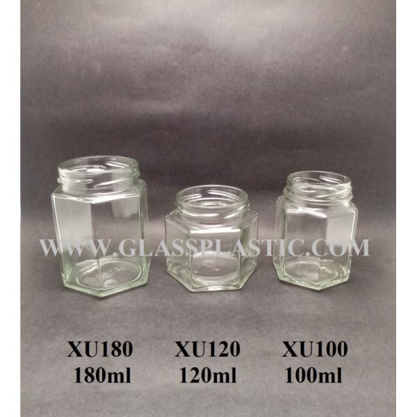 Hexagon Food Glass Jar - 100ml, 120ml & 180ml - Image 2