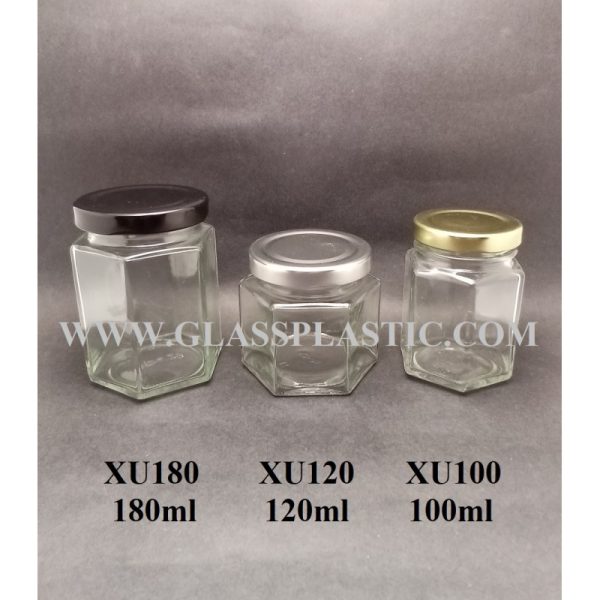 Hexagon Food Glass Jar - 100ml, 120ml & 180ml