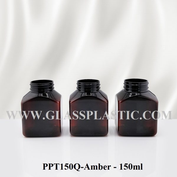 Square Tablet PET Bottle - 150ml Amber - Image 3