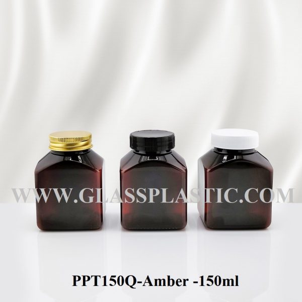 Square Tablet PET Bottle - 150ml Amber - Image 2