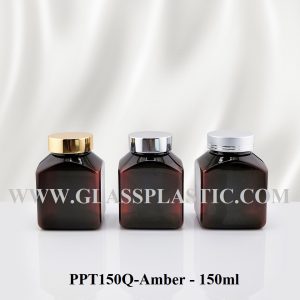 Square Tablet PET Bottle - 150ml Amber