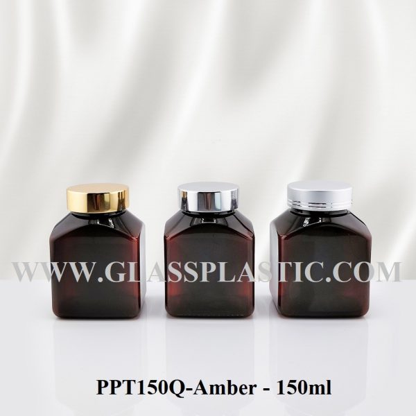 Square Tablet PET Bottle - 150ml Amber