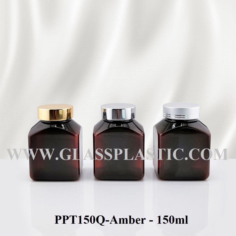 Square Tablet PET Bottle – 150ml Amber